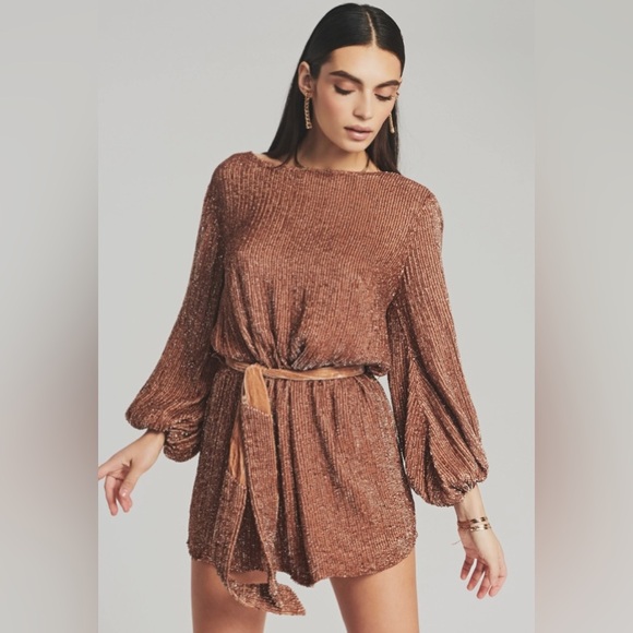 Retrofete Grace Sequin Mini Dress Bronze XS M - Picture 2 of 10